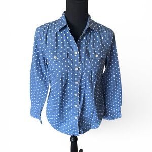 Talbots Blue and White Polka Dot Button Down Shirt, size XS